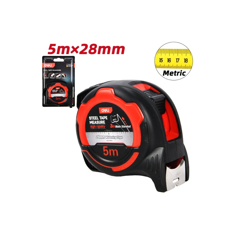 Рулетка Deli RS EDL370528, 5 м х 28 мм, красный, черный