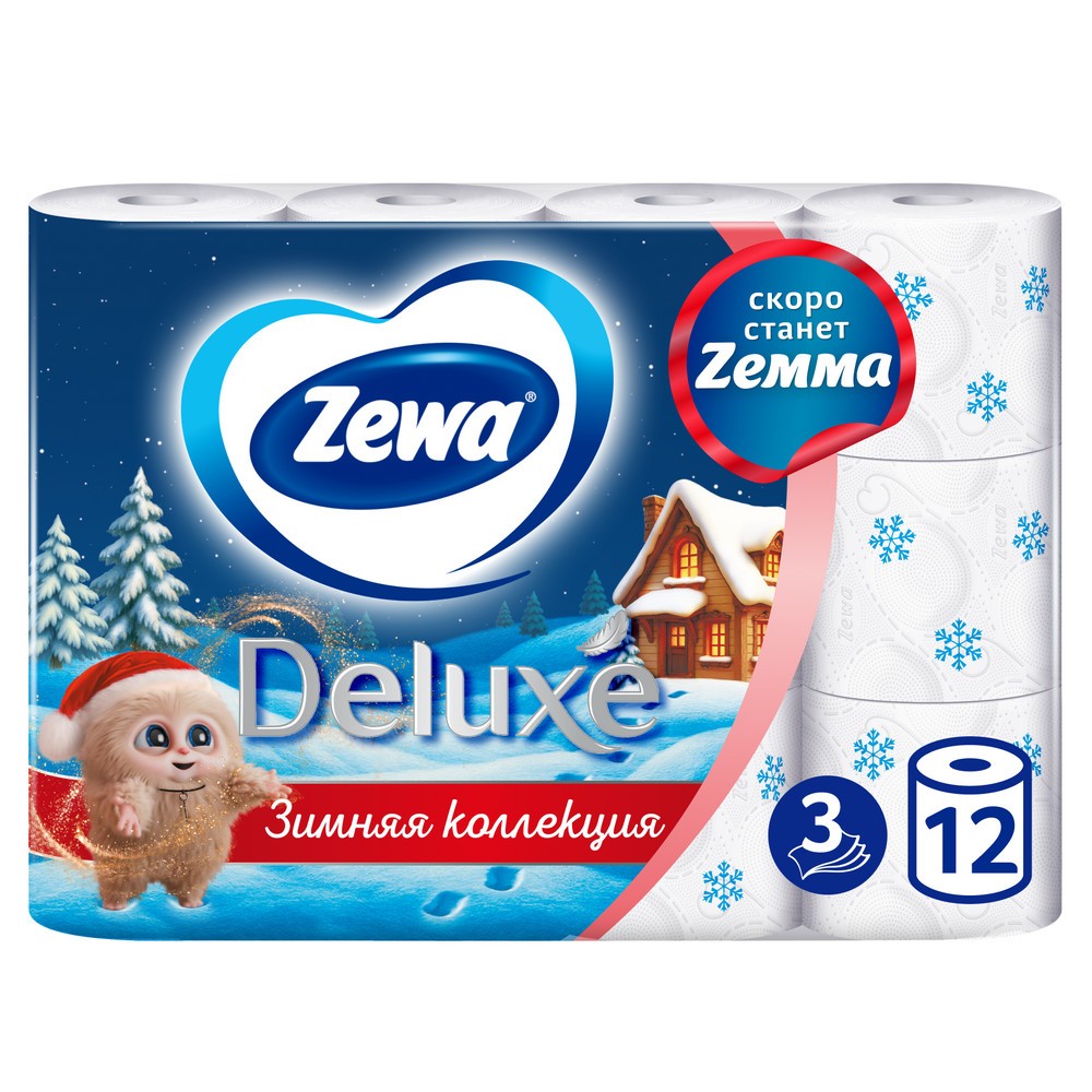 Бумага туалетная Zewa Deluxe 3 слоя, 12 рулонов