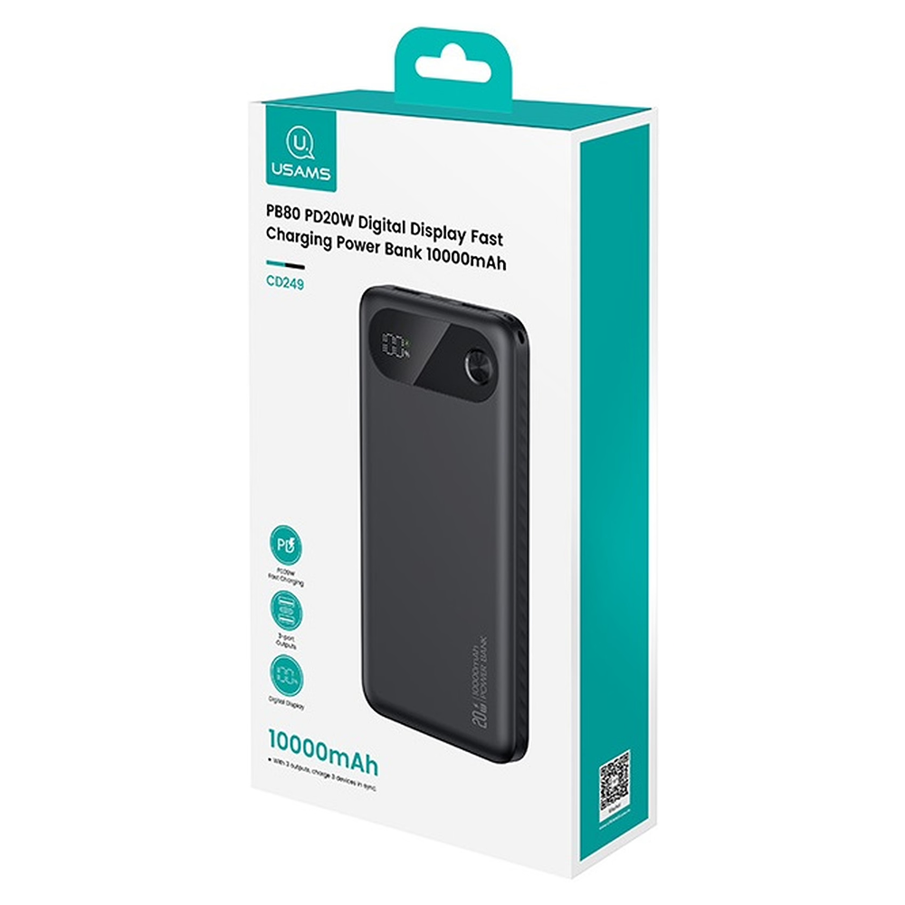 Внешний аккумулятор Usams "CD249 PB80 PD20W", 10000mAh, черный