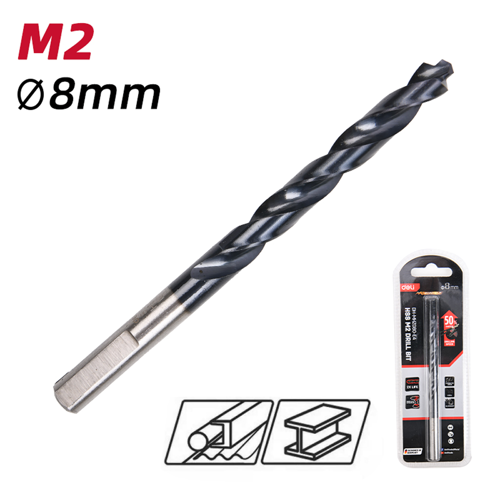 Сверло по металлу Deli RS EDH-MHZ080-E4, 8.0 мм, DIN 338, HSS-TiN