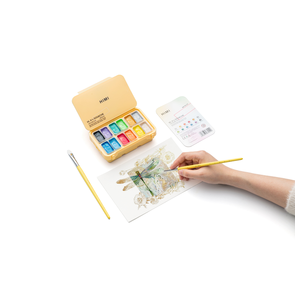 Краски гуашевые "Himi Jelly Cup. Metallic", 12 цветов, кювета, пластиковый футляр