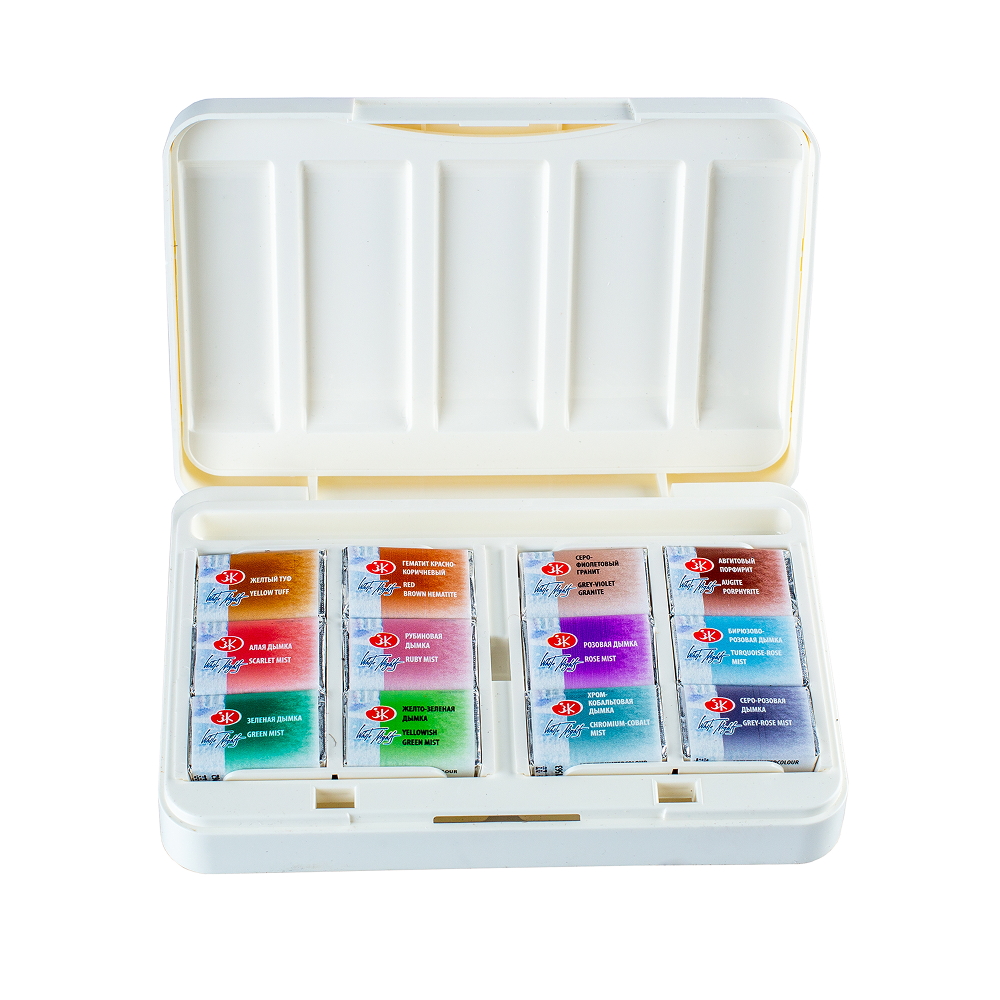 Краски акварельные "Белые ночи грануляция и натуральные земли", 12 цветов, кюветы