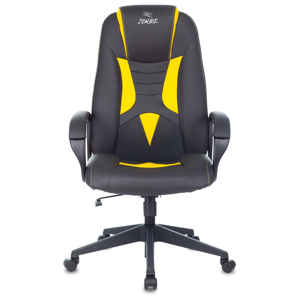 Кресло игровое Бюрократ "Zombie 8", экокожа, пластик, черный, желтый