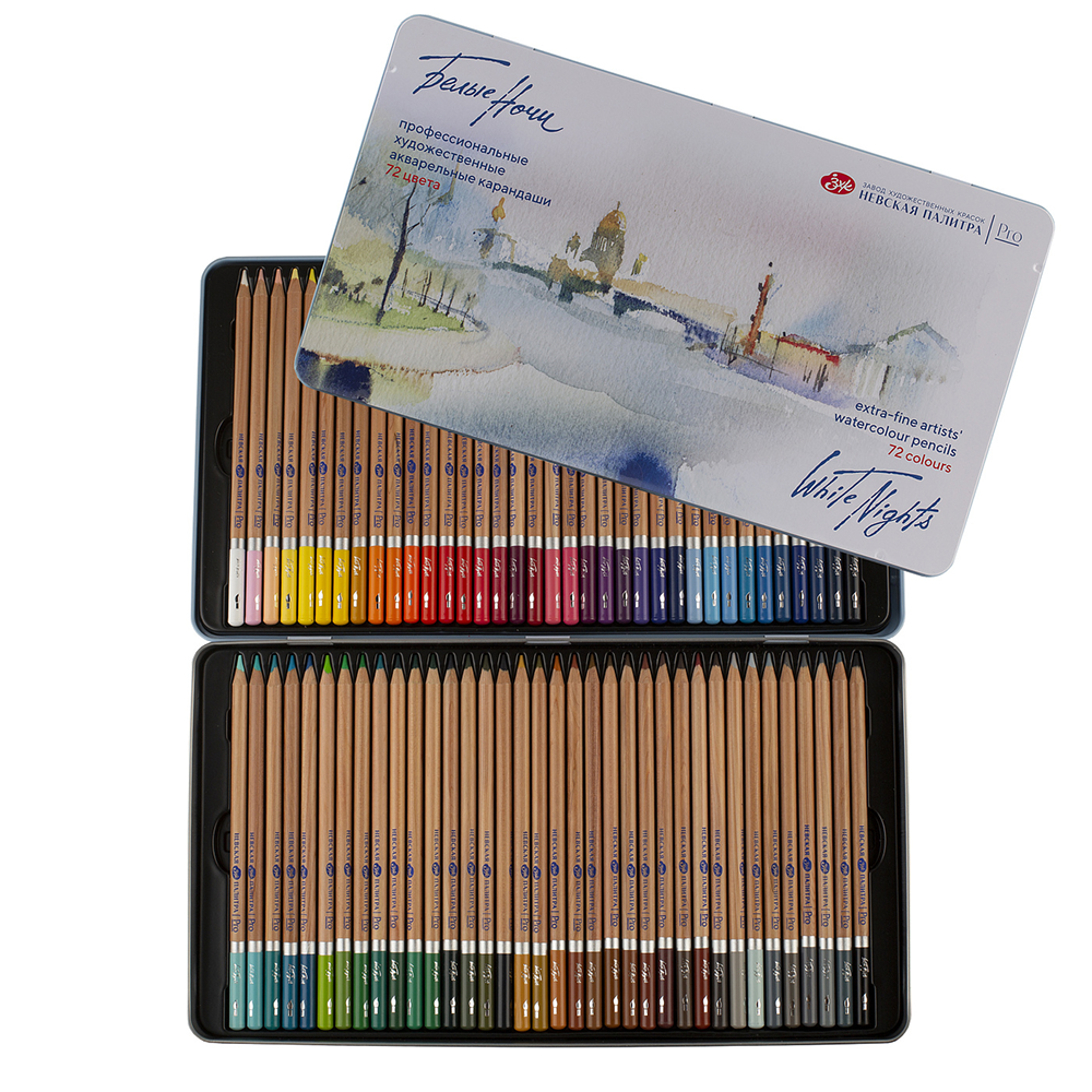 Карандаш акварельный "Белые ночи", набор 72 цветов, жестяной пенал