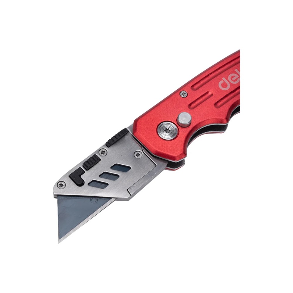 Нож строительный складной Deli RS EDL040, трапеция, 19T, красный - 6