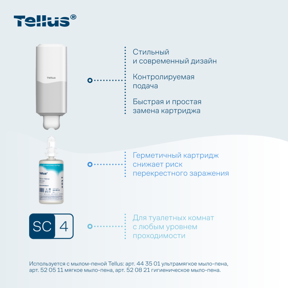 Диспенсер Tellus для мыла-пены, белый, SC4 - 7