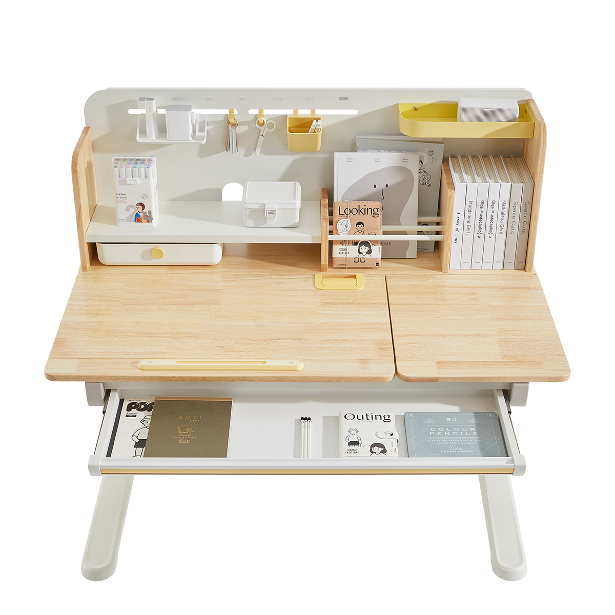 Стол Ergosmart регулируемый Galleon, 1200х700х(520-760) мм, гевея, с книжной полкой - 4