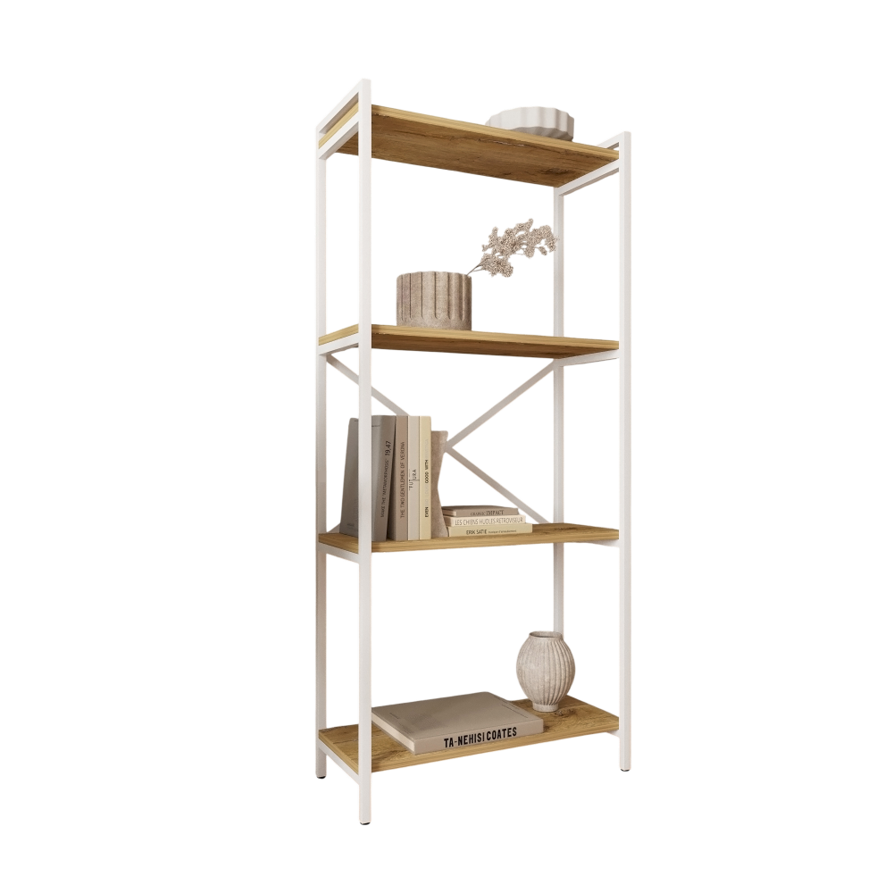 Стеллаж ALLERD RION, белый муар, 675х300х1500, дуб нокс