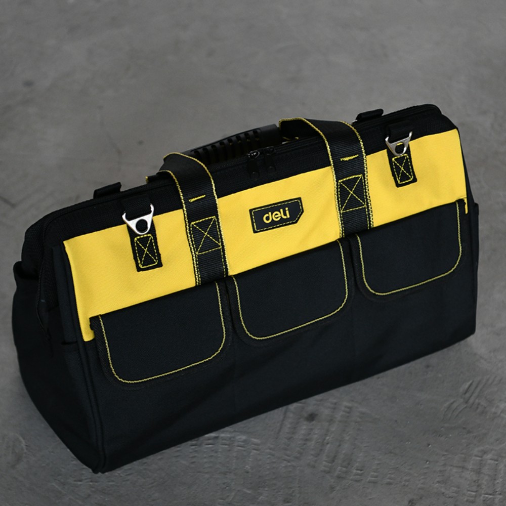 Сумка для инструментов Deli "EDL430118", 430x200x290 мм, 14 карманов, черный, желтый