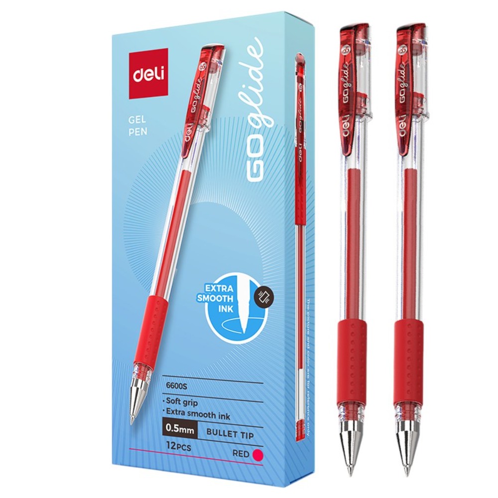 Ручка гелевая "Go Glide", 0.5 мм, прозрачный, стерж. красный