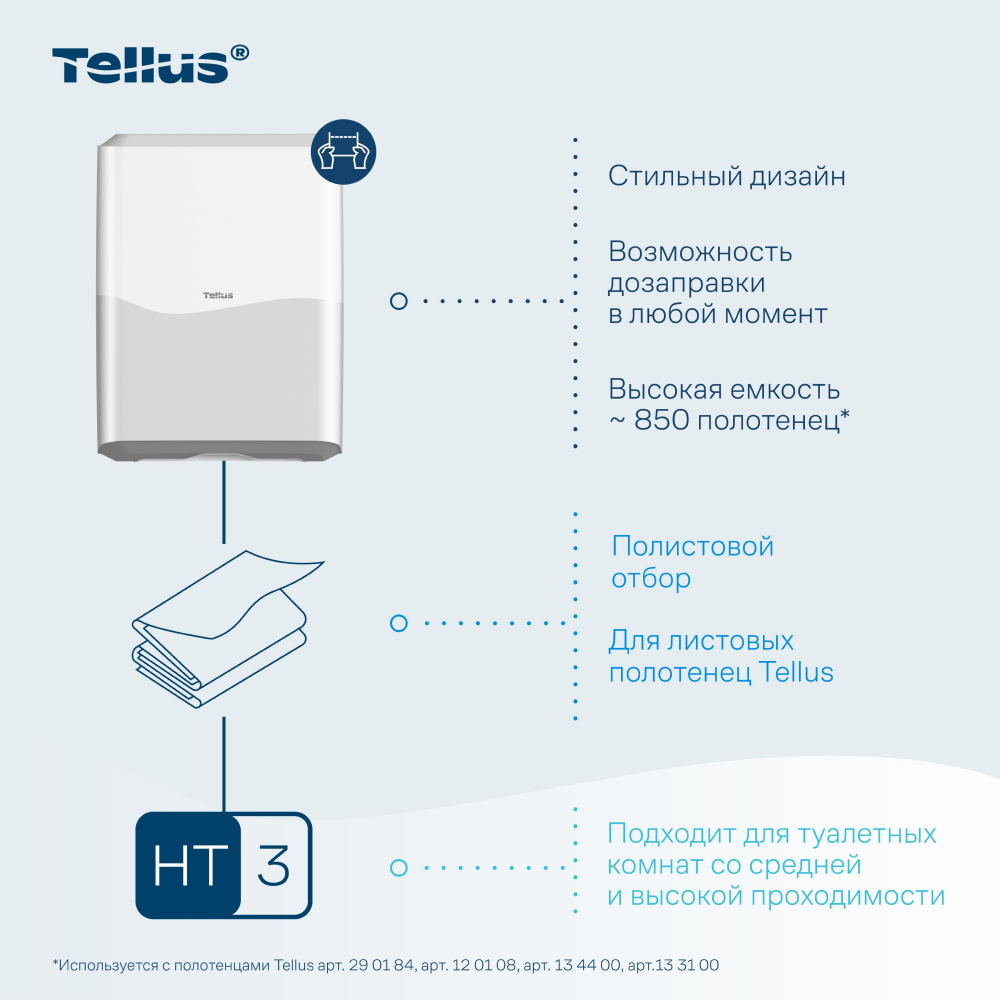 Диспенсер Tellus для полотенец листовых, белый, HT3 - 9