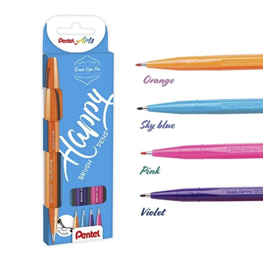Маркер-кисть "Brush Sign pen. Happy", 4 шт