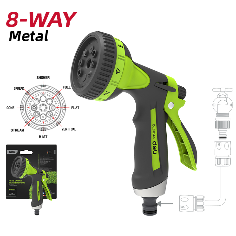 Пистолет-распылитель Deli GS EDL8764A, 3/4", 8 функций
