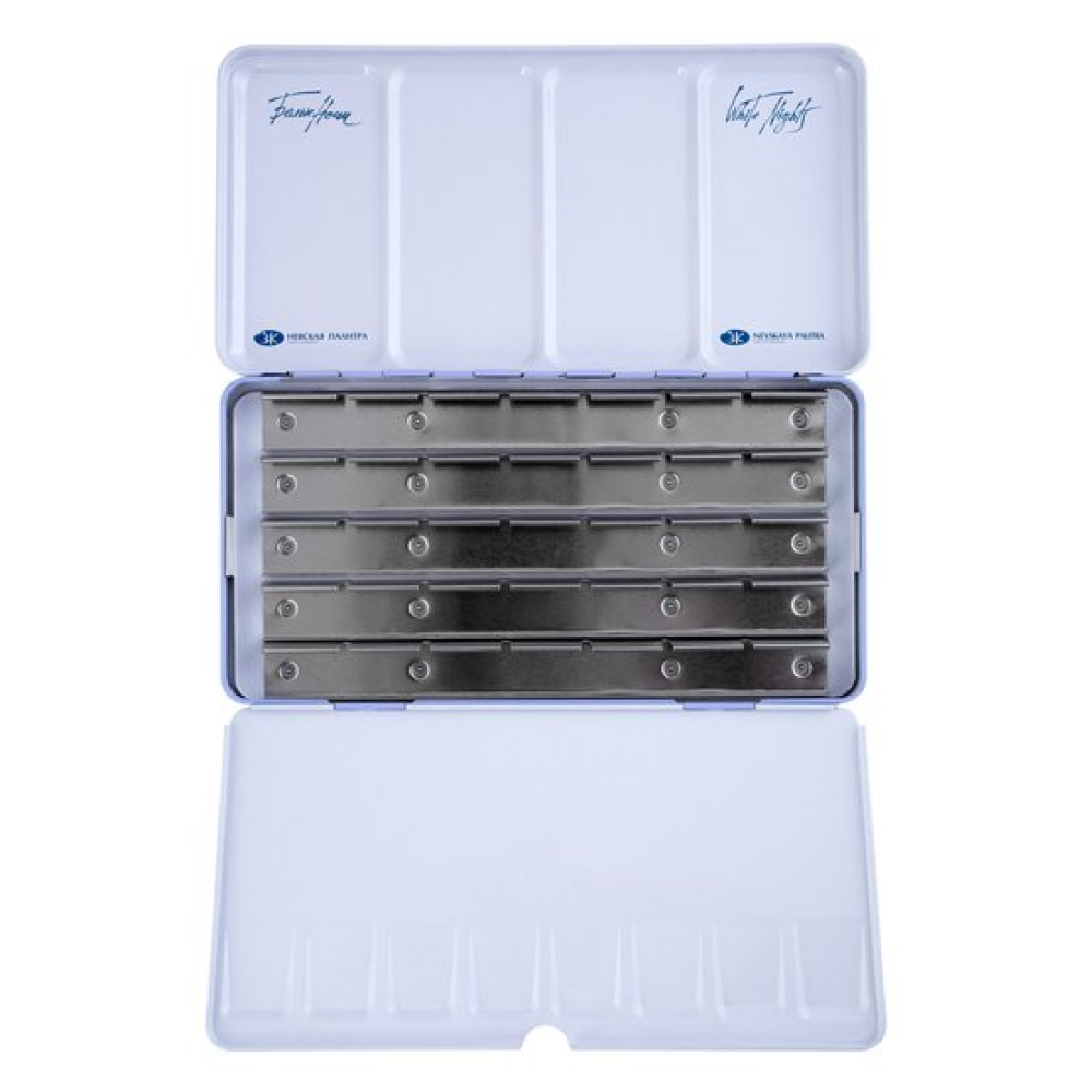 Пенал для акварели "Белые ночи" на 35 кювет, металл, светло-голубой