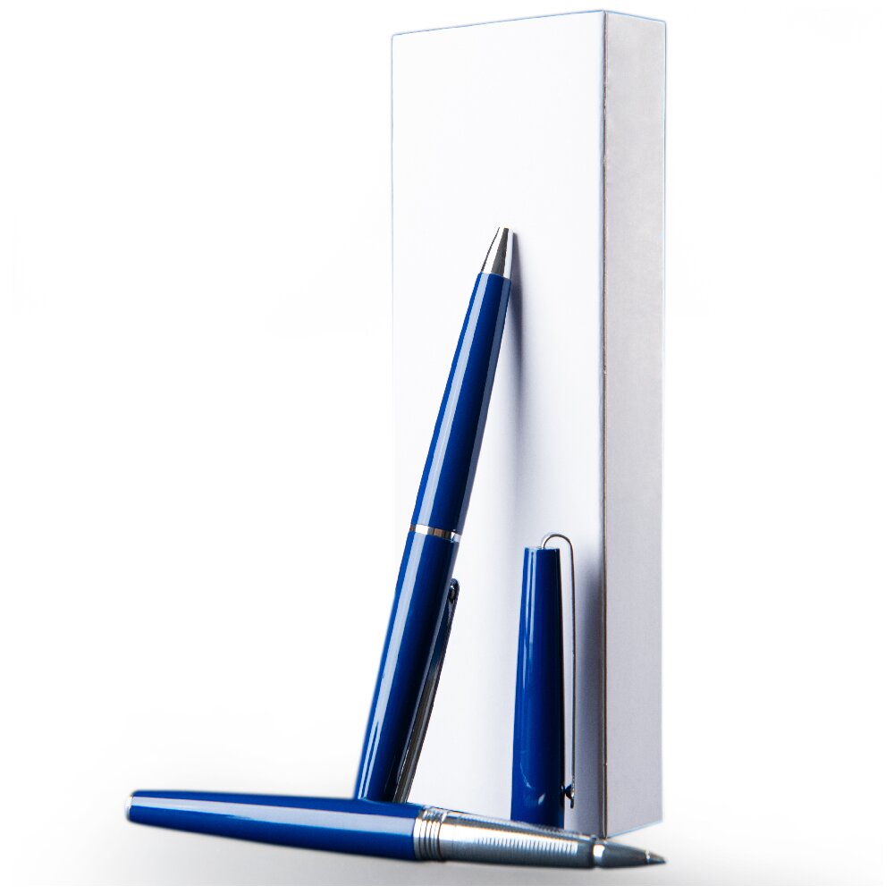 Набор ручек "Eternity": ручка шариковая автоматическая и роллер, синий, серебристый