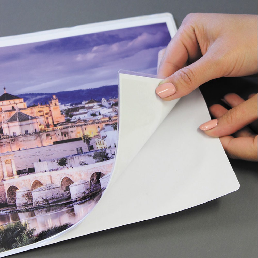 Пленка для ламинирования на самоклеющейся основе, А4, 80 мкм, 100 шт, глянцевая