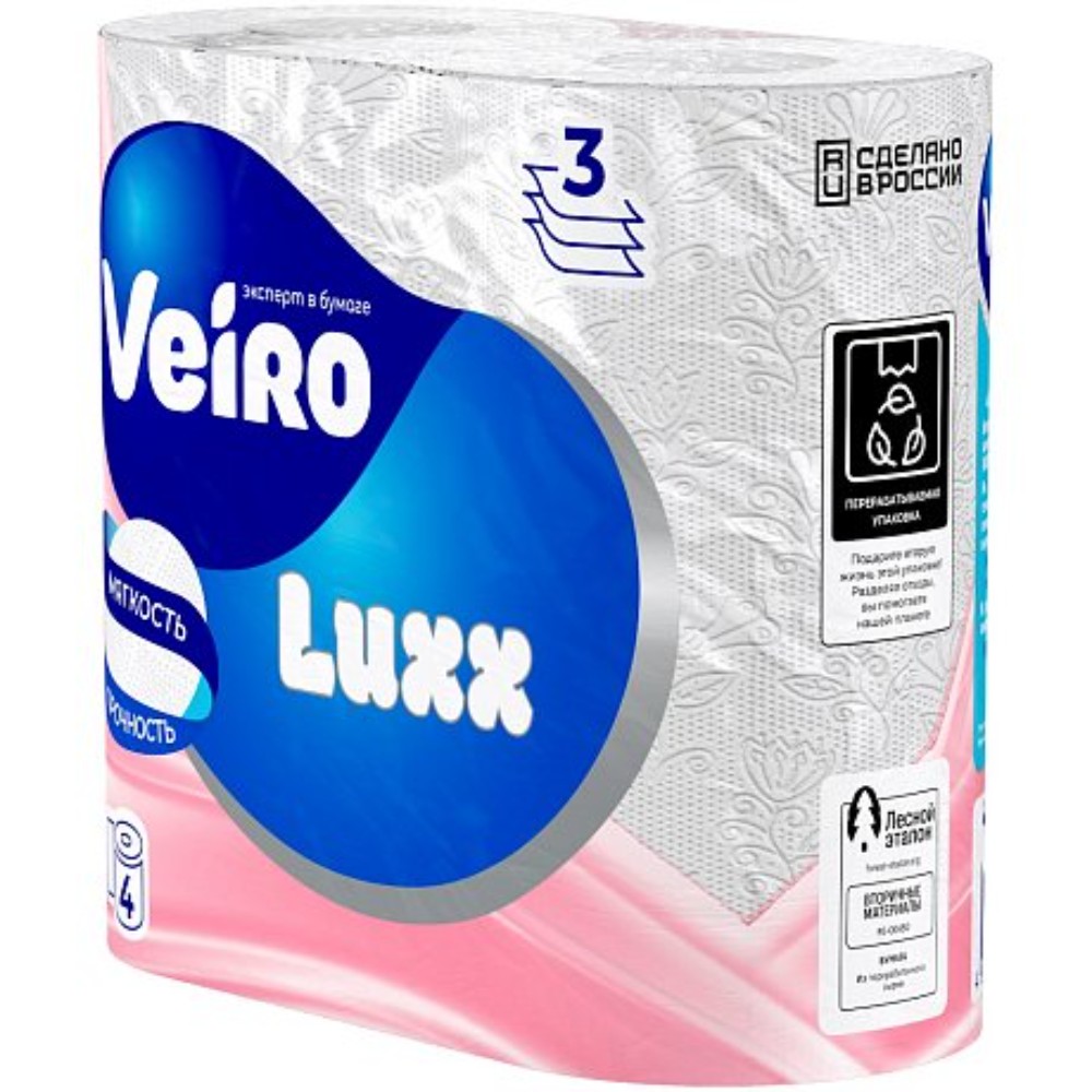 Бумага туалетная Veiro Luxx, 4 рулона, 3 слоя, белый - 2