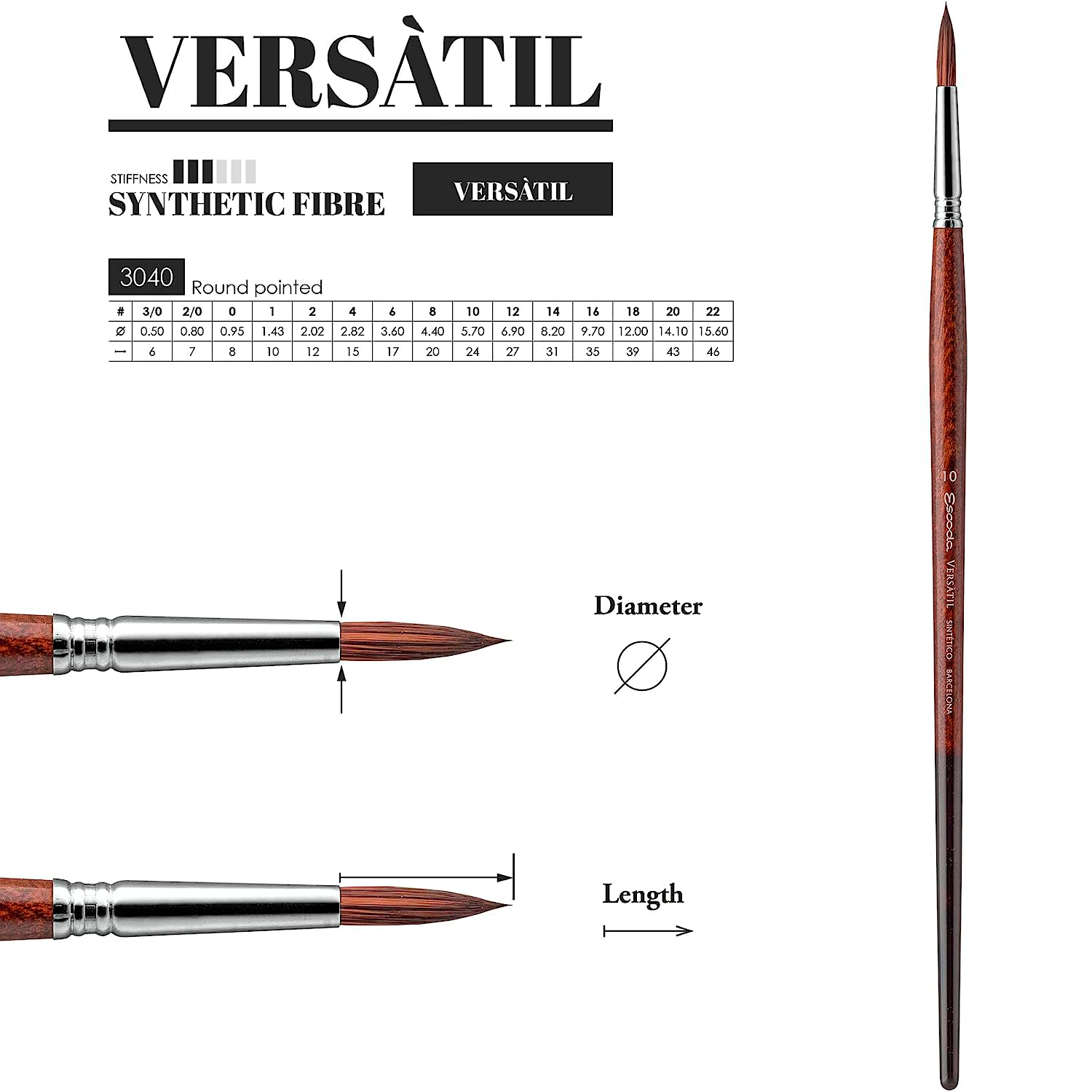 Кисть для рисования "Escoda Versatil Brush L/H 3040", синтетика, круглая, №1 - 3