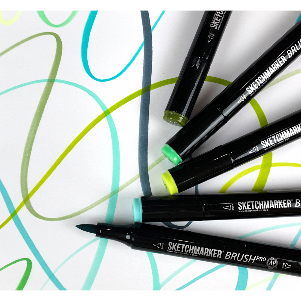 Маркер перманентный двусторонний "Sketchmarker Brush", G32 зеленовато-желтый - 5