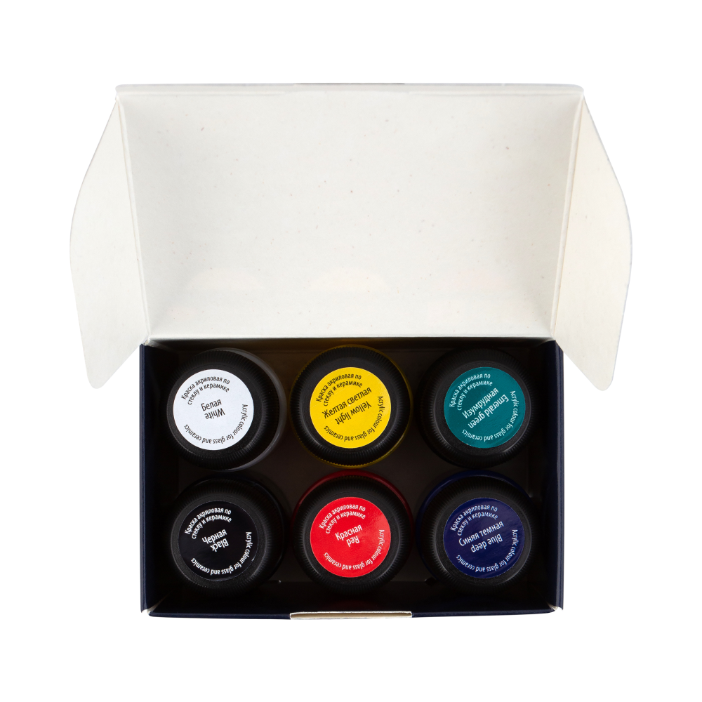 Краска акриловая по стеклу и керамике "Декола", набор 6 цветов, 20 мл, банки - 7