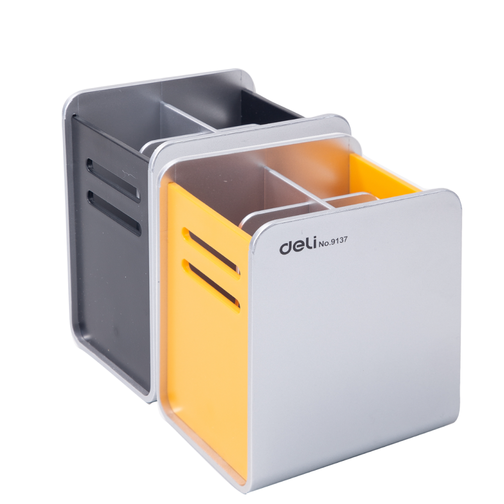 Подставка для канцелярских мелочей "Deli", пластик, 4 деления, ассорти