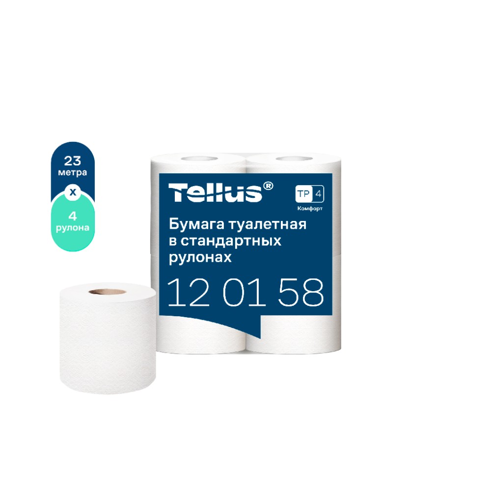 Бумага туалетная Tellus Комфорт, TP4, 4 рулона, 23 м., 2 слоя - 11
