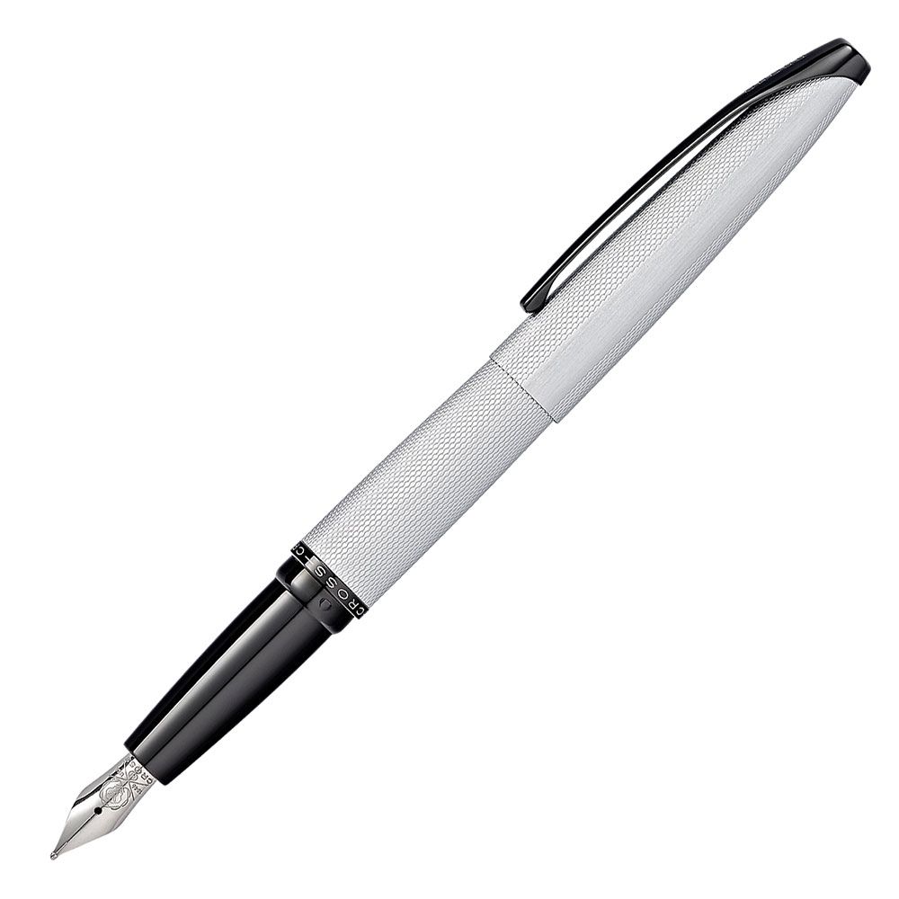 Ручка перьевая "Cross ATX Brushed Chrome Fountain Pen", M, белый, черный, патрон черный