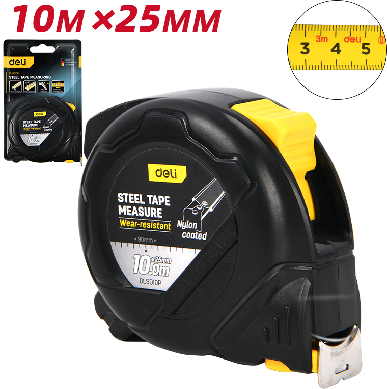 Рулетка "Deli 9010P", 10 м, черный, желтый