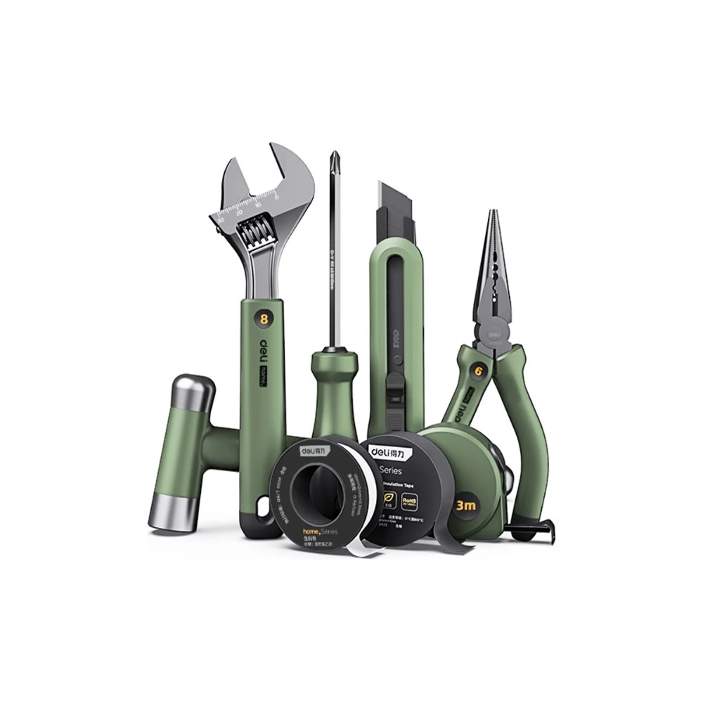 Набор ручного инструмента Deli HS, 8 предметов, Soft Touch, зеленый