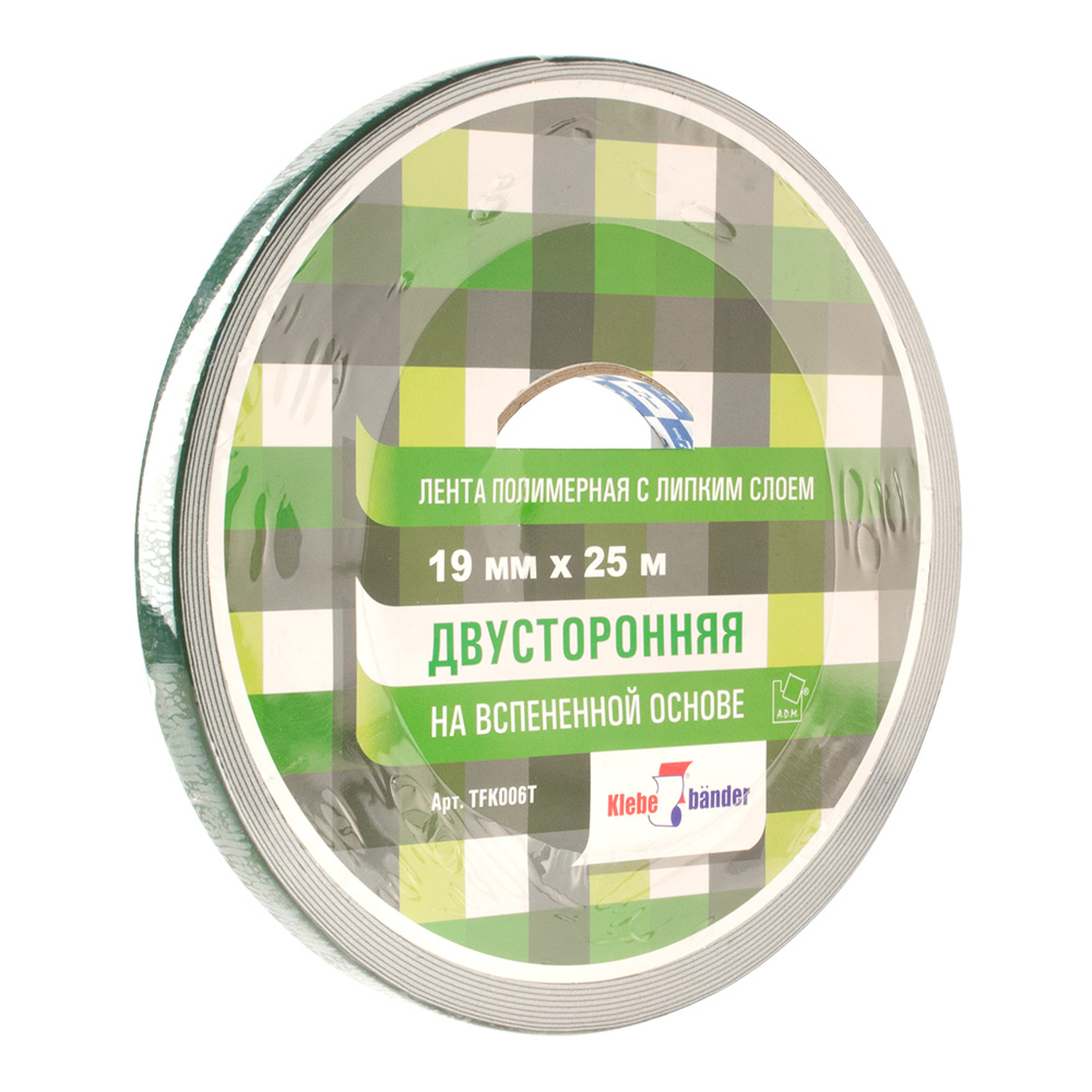 Лента клейкая двусторонняя на вспененной основе 19мм х 25м Klebebander (TFK006T)