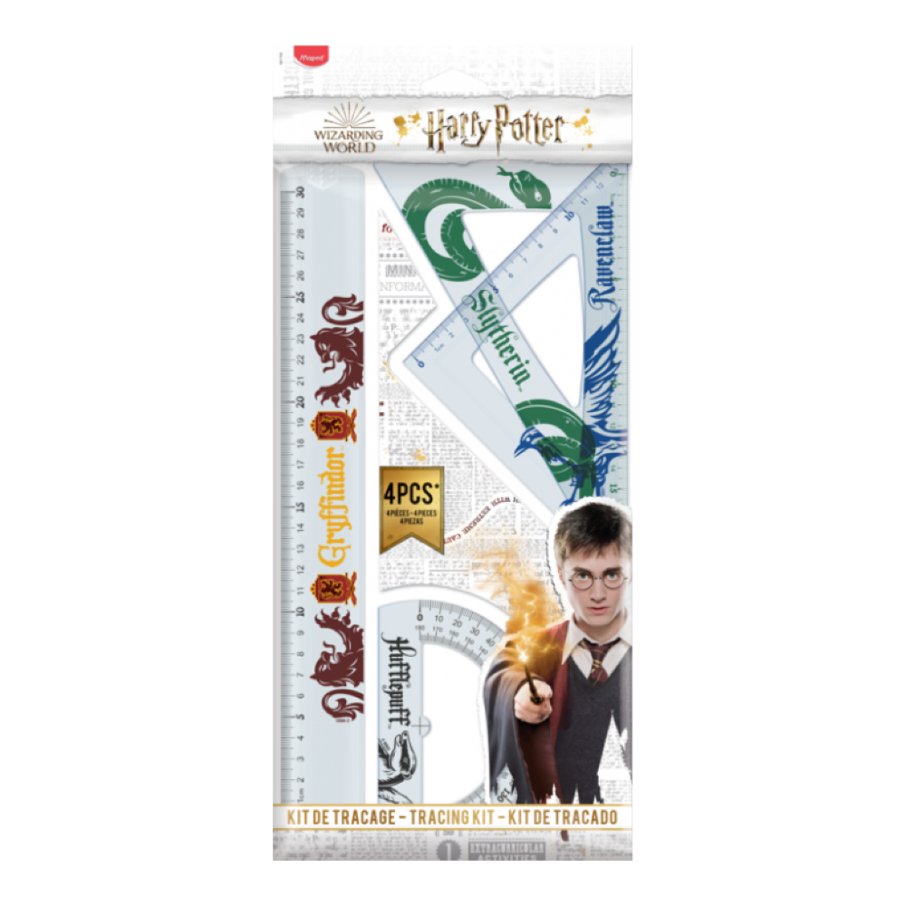 Набор чертежный "Harry Potter": линейка 30 см, треугольник 45 и 60 гр, транспортир 180 гр, пластик