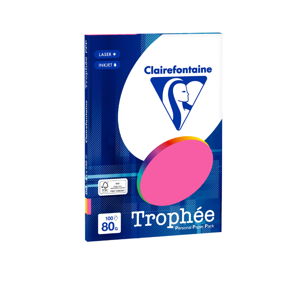 Бумага цветная "Trophée", А4, 100 листов, 80 г/м2, ассорти неон