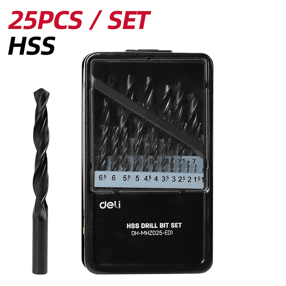 Набор сверел по металлу Deli RS EDH-MHZ025-ED1, 1-13 мм, DIN 338, 25 шт.