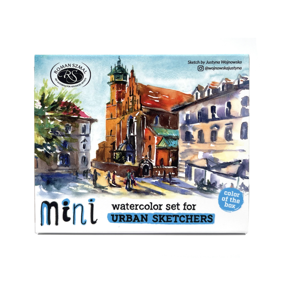 Краски акварельные "Aquarius. Mini Urban Sketcher set", 8 цветов, полукюветы, коробка, голубая