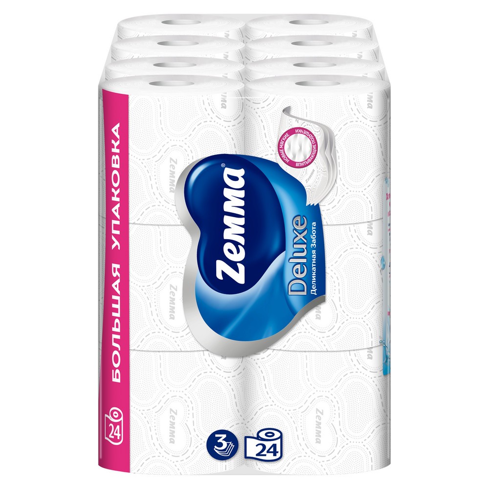 Бумага туалетная Zemma Deluxe, 24 рулона, 3 слоя, белый - 3