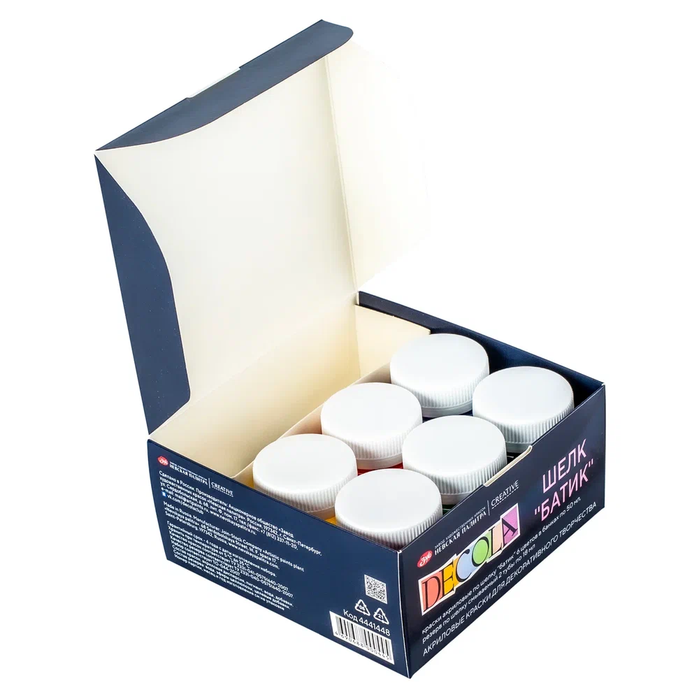 Краска акриловая по шелку "Декола батик", набор 6 цветов, 50 мл, резервы 2 шт.