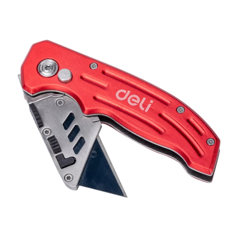 Нож строительный складной Deli RS EDL040, трапеция, 19T, красный - 7
