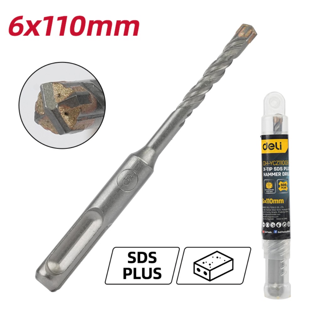 Бур по бетону Deli YS EDH-YCZ11006-E1, 6x110 мм, X-Tip, SDS-PLUS