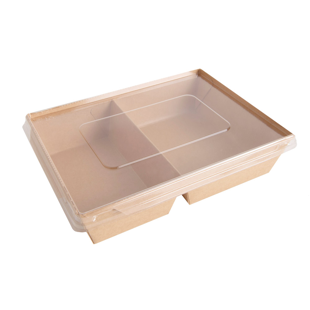 Контейнер бумажный для салата с крышкой, 1000 мл, 200/220x140/160x55 мм, 50 шт/упак, крафт - 3