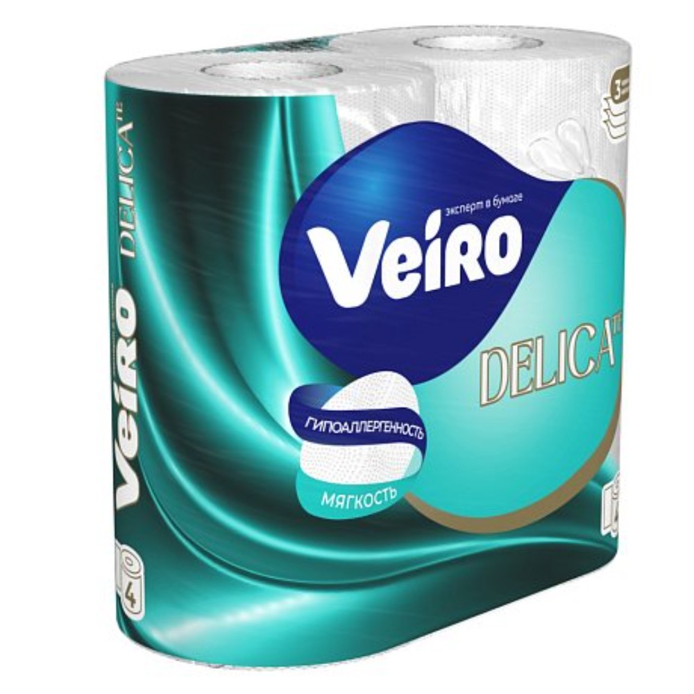 Бумага туалетная Veiro Delicate, 4 рулона, 3 слоя, белый - 3