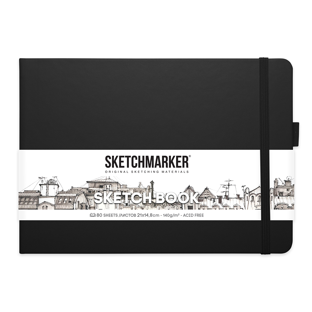 Скетчбук "Sketchmarker", 21x14.8 см, 140 г/м2, 80 листов, черный пейзаж