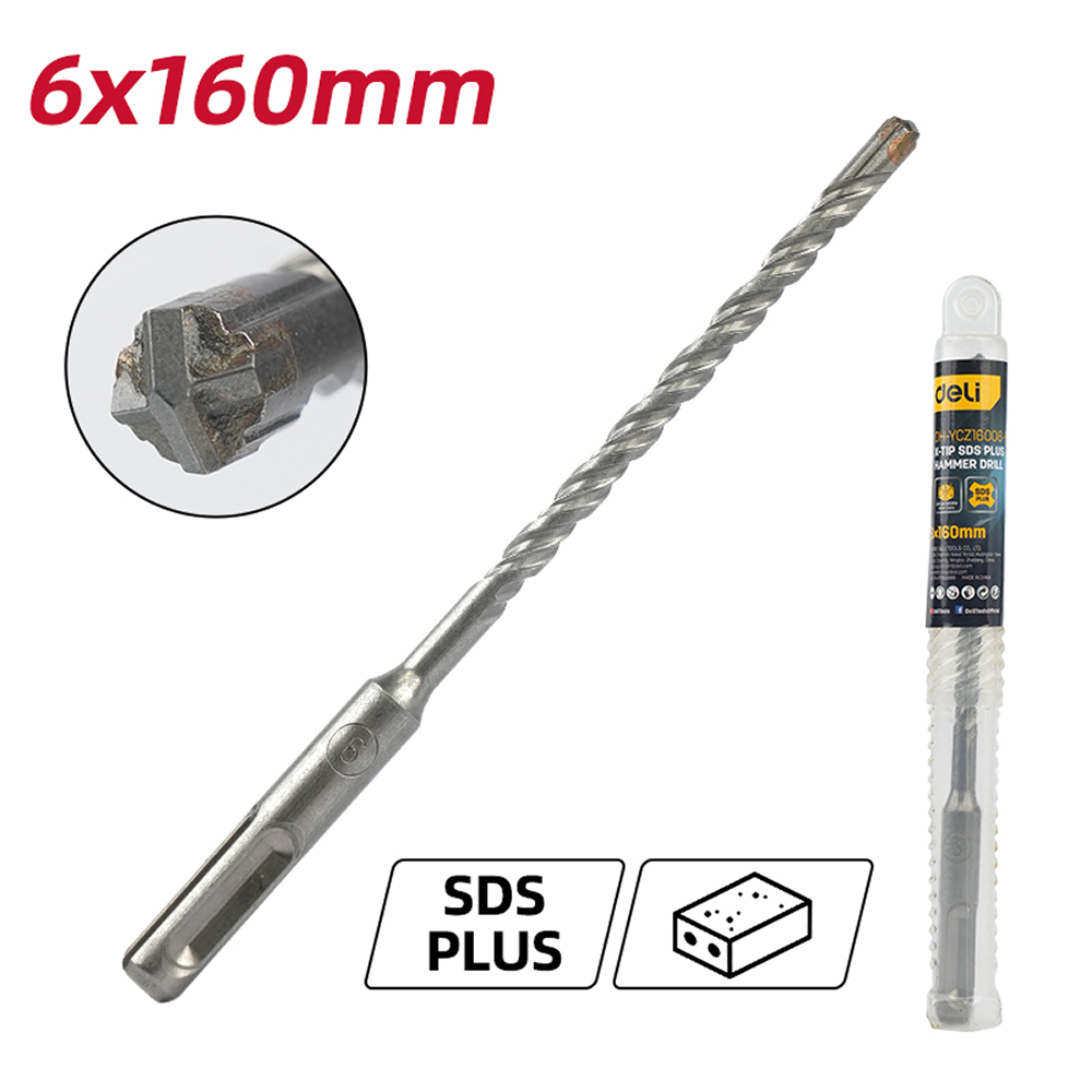 Бур по бетону Deli YS EDH-YCZ16006-E1, 6 x 160 мм, X-Tip, SDS-PLUS