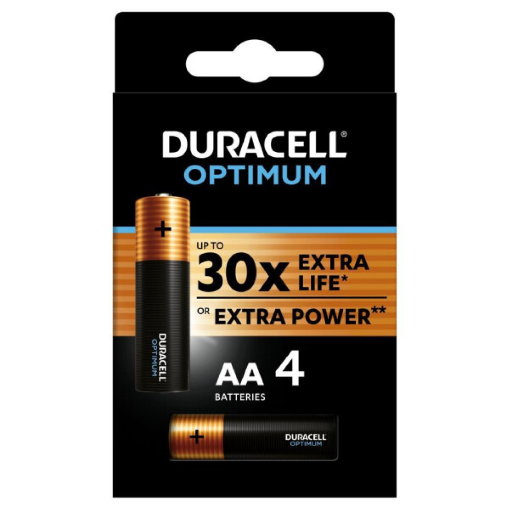 Батарейки алкалиновые DURACELL "Optimum LR06/MX2400 (AA)", 4 шт