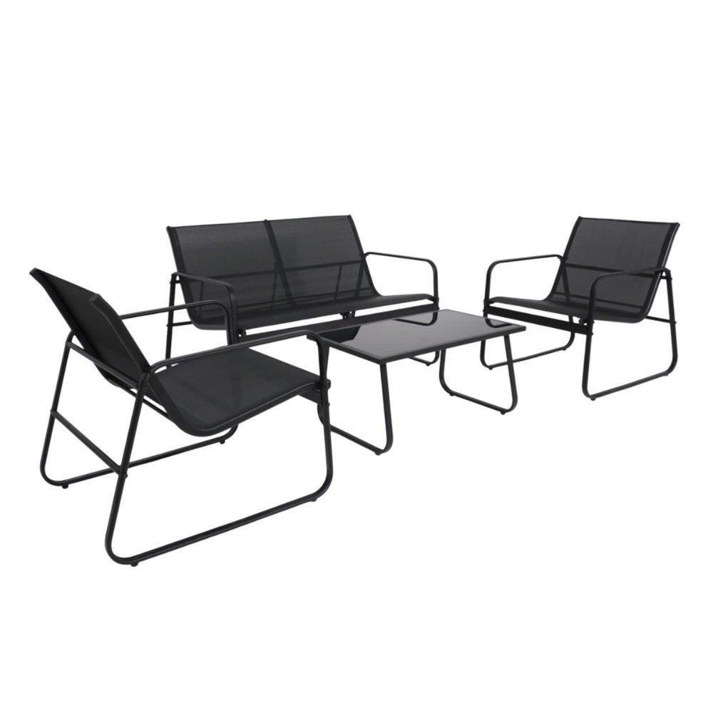 Комплект мебели садовой AksHome VERANDA (кресло 2 шт, диван 1 шт, стол 1 шт), черный