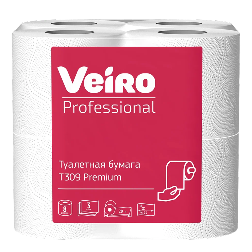 Бумага туалетная Veiro Professional Premium, 3 слоя, 8 рулонов