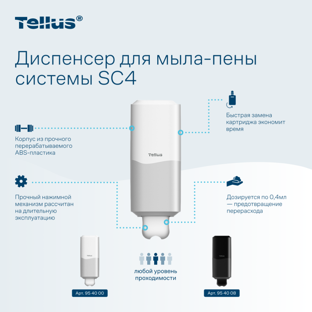 Диспенсер Tellus для мыла-пены, белый, SC4 - 9