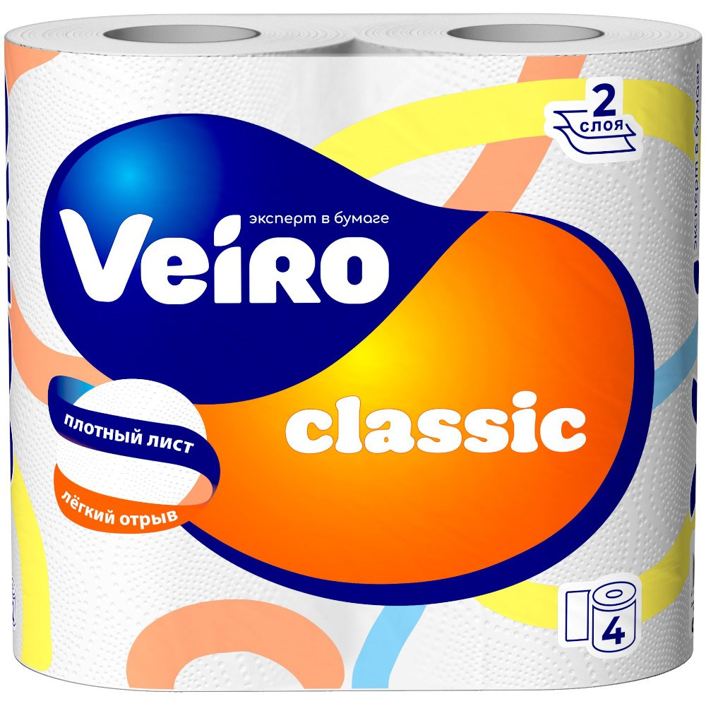 Бумага туалетная "Veiro Classic", 2 слоя, 4 рулона