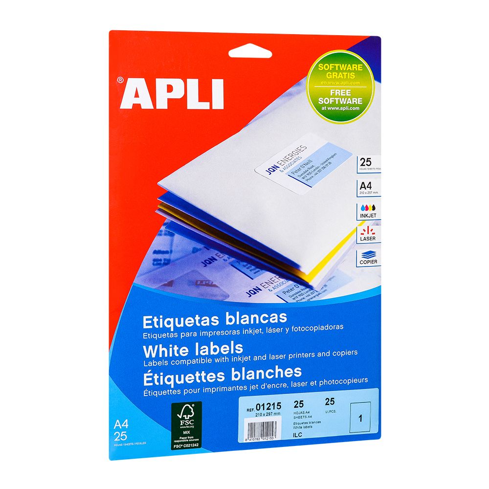 Самоклеящиеся этикетки универсальные "Apli", 25 листов