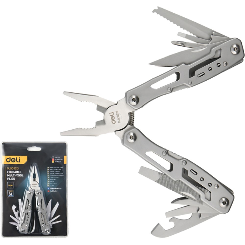 Мультитул Deli YS EDL555201, 13 функций, алюминий, серый