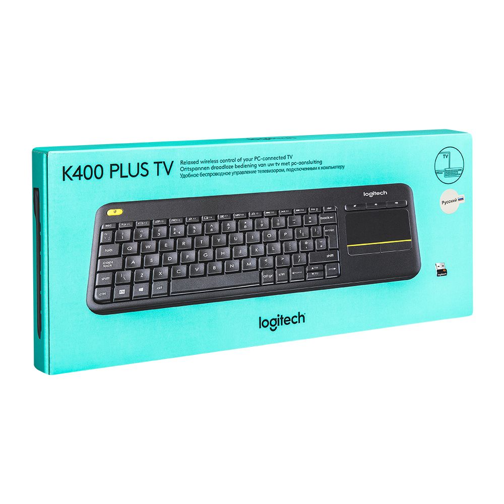 Клавиатура Logitech "Wireless Touch Keybord K400 plus", радио, беспроводная, черный